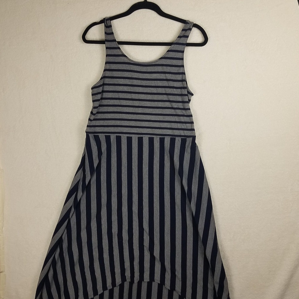 Xhilaration Dress Womens XL Navy Grey Striped tank Jersey high low hem beachware